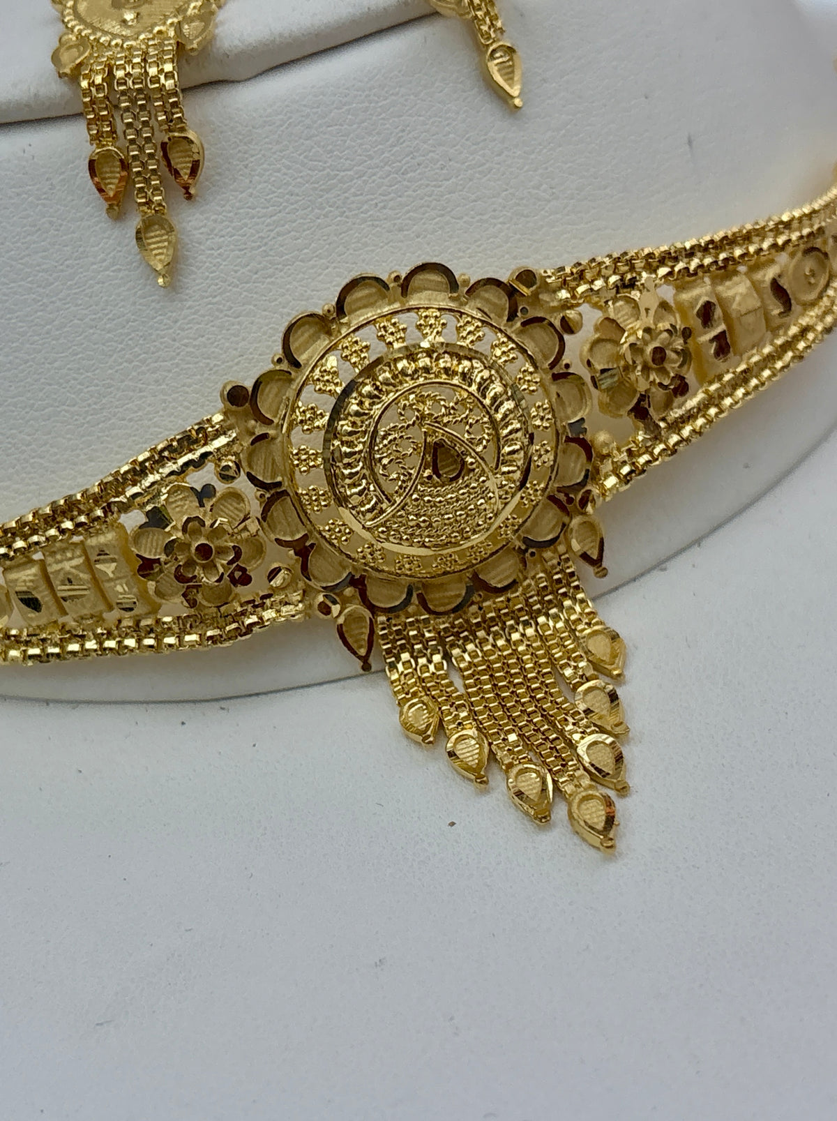 Real Gold Dubai jewellery Inspired 1 Gram Gold Plated flexible Necklace set
