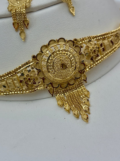 Real Gold Dubai jewellery Inspired 1 Gram Gold Plated flexible Necklace set