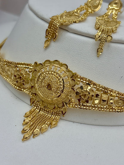 Real Gold Dubai jewellery Inspired 1 Gram Gold Plated flexible Necklace set