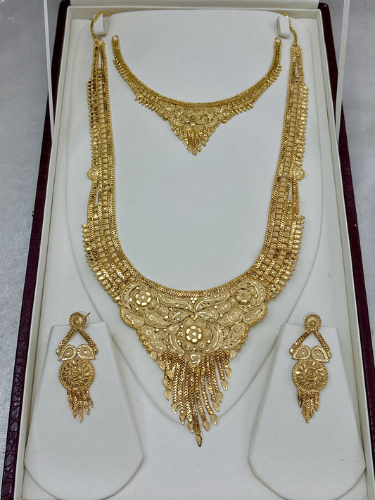 Real Gold Dubai jewellery Inspired 1 Gram Gold Plated flexible Bridal Necklace set