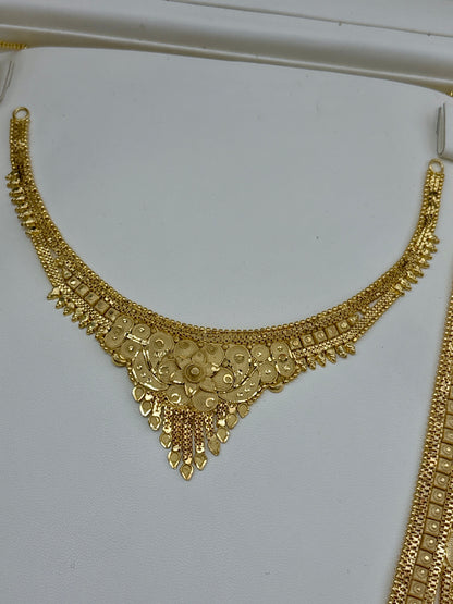 Real Gold Dubai jewellery Inspired 1 Gram Gold Plated flexible Bridal Necklace set