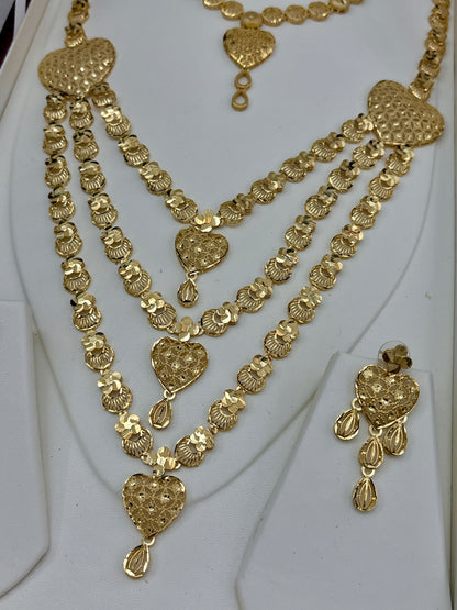 Real Gold Dubai jewellery Inspired 1 Gram Gold Plated flexible Bridal Necklace set