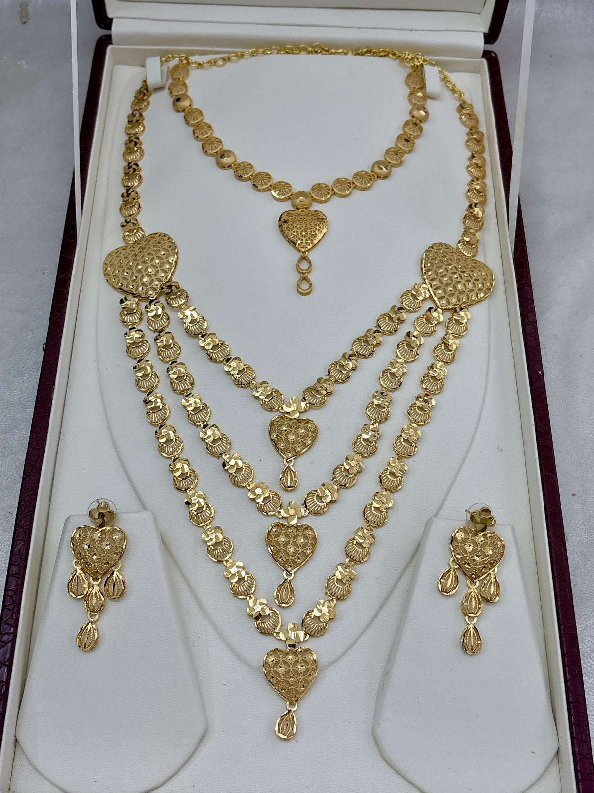 Real Gold Dubai jewellery Inspired 1 Gram Gold Plated flexible Bridal Necklace set