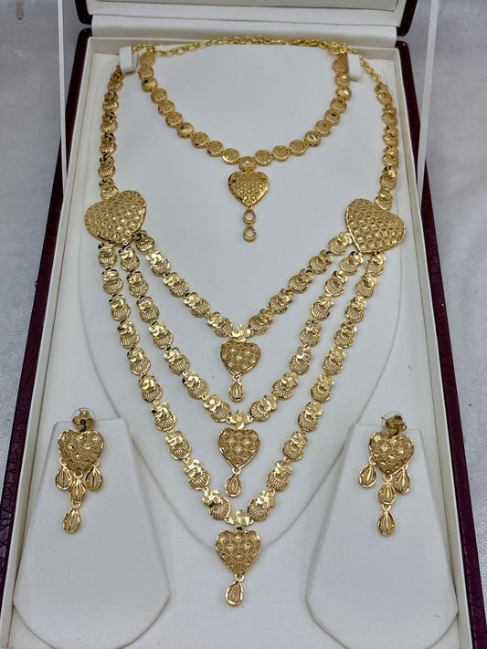 Real Gold Dubai jewellery Inspired 1 Gram Gold Plated flexible Bridal Necklace set