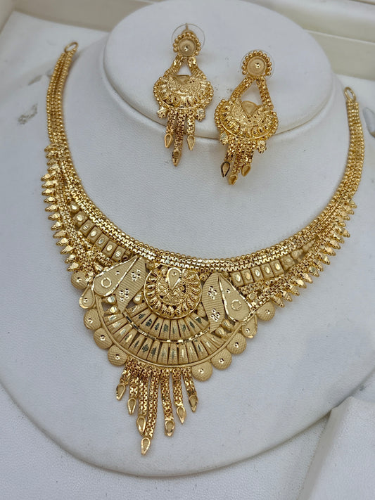 Real Gold Dubai jewellery Inspired 1 Gram Gold Plated Choker Necklace set
