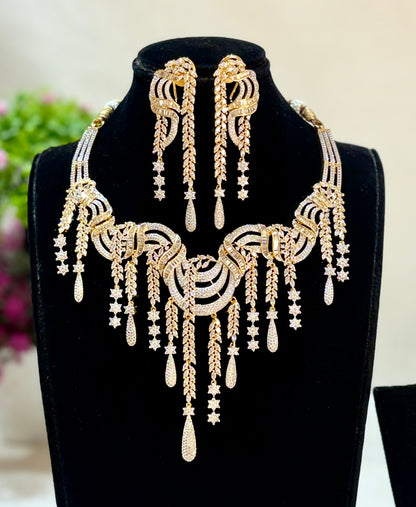 Gold Finish (GJ) Real Diamond Replica Lightweight Necklace Set