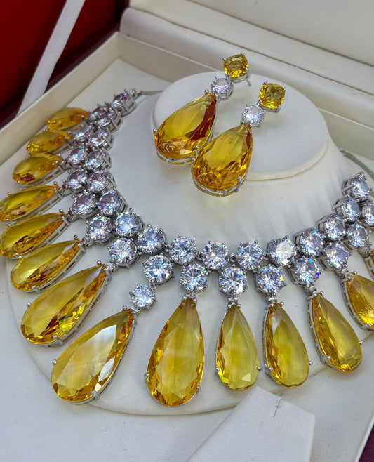 Platinum Finish Real Diamond Replica Necklace Set with Swarovski Solitaire Diamonds
