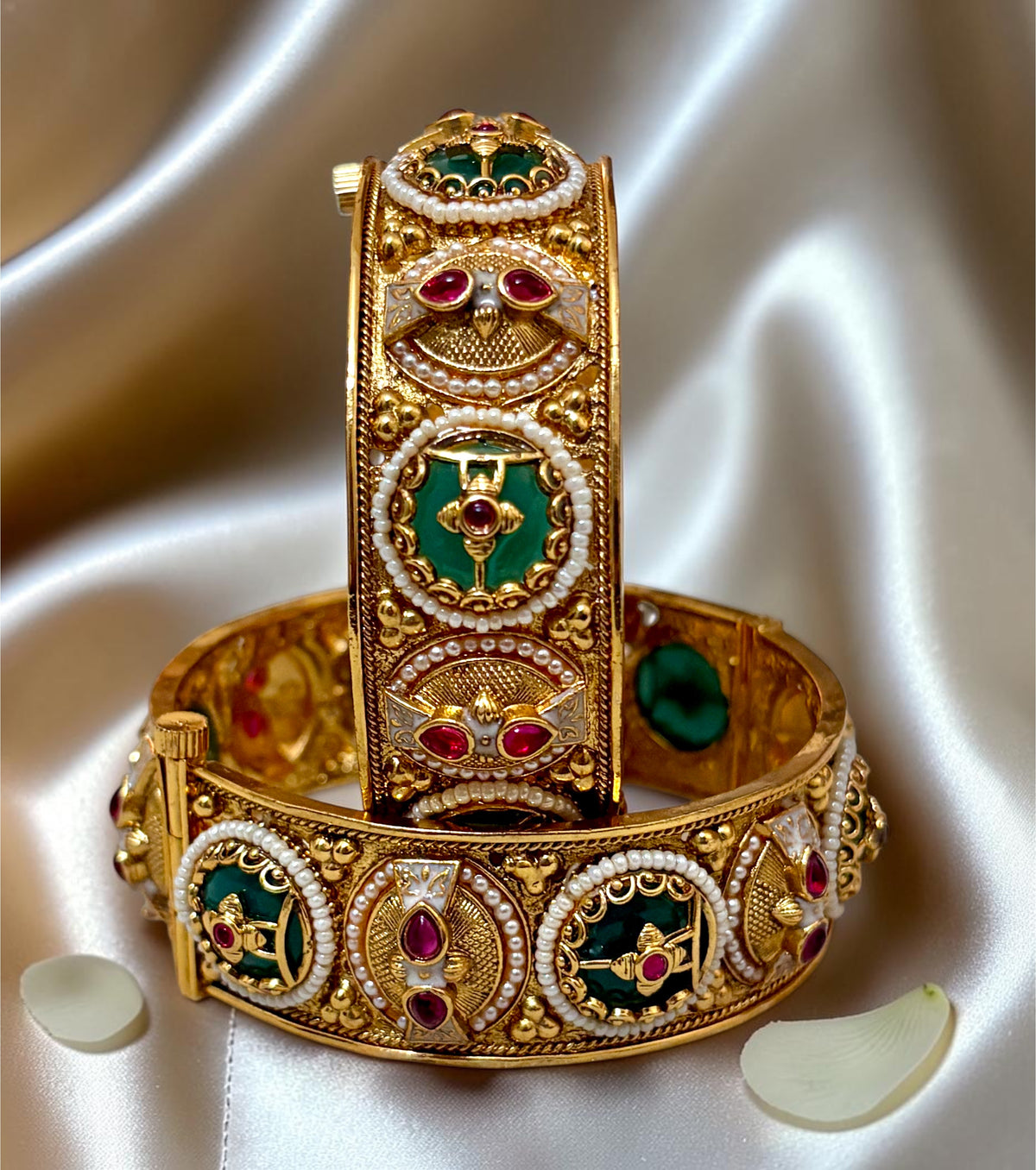 1 Gram Gold Plated with a rich, authentic real-gold look Premium Polki Heritage Kangan