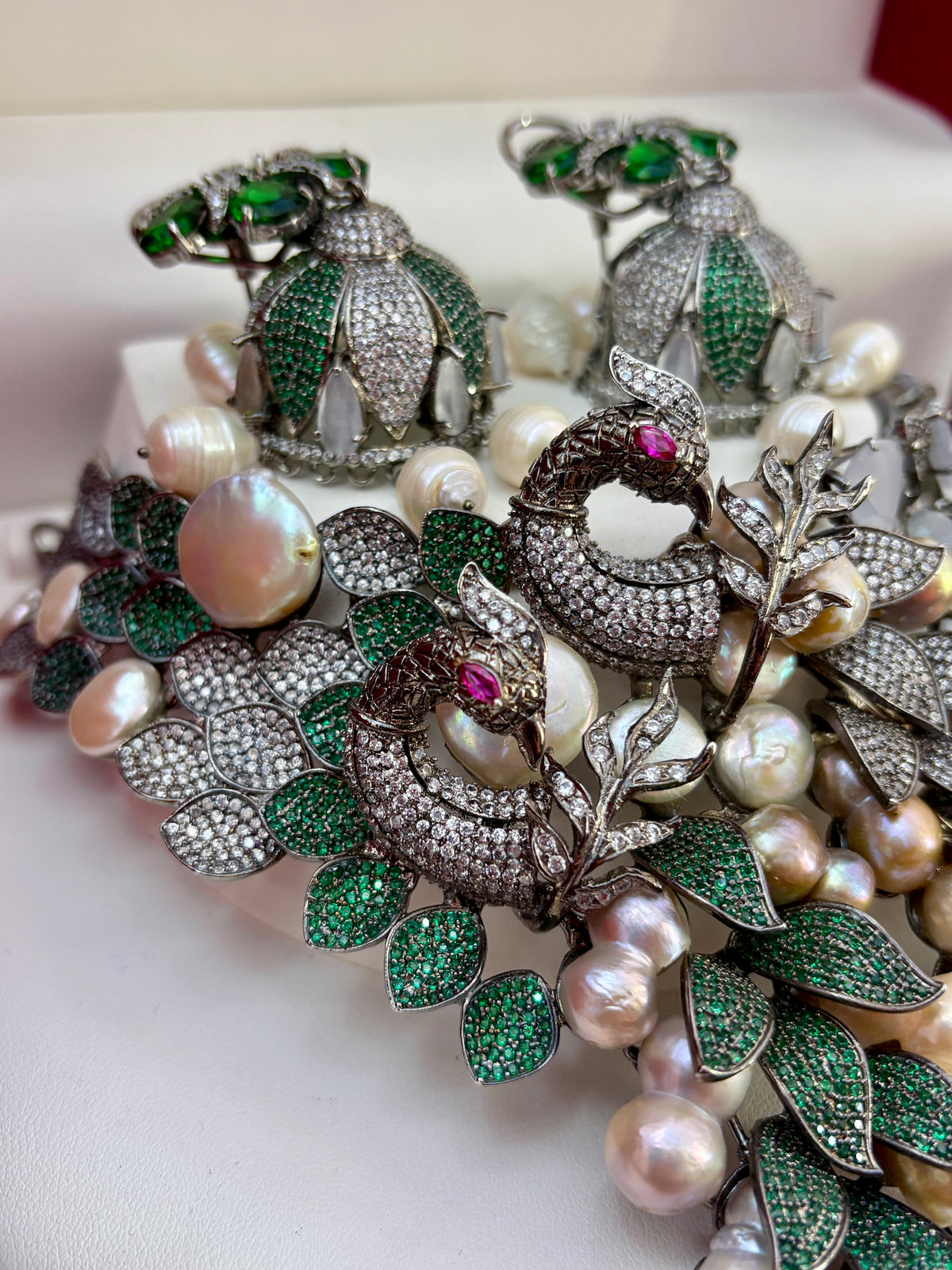 Emerald Diamond Inspired Real Baroque Choker Set with Jhumkis