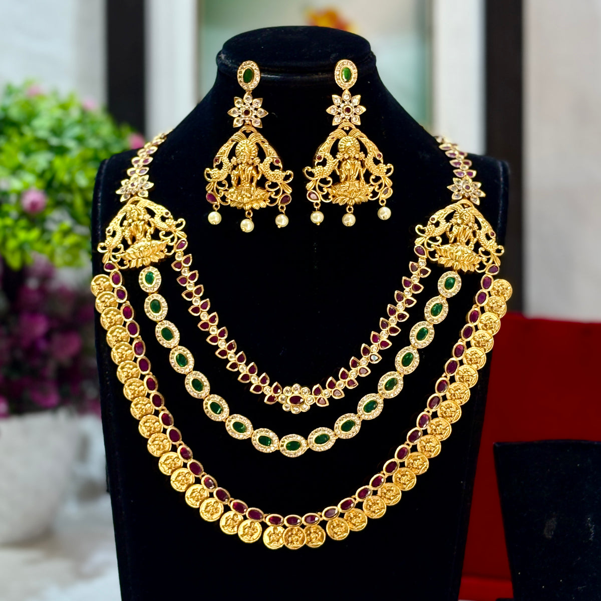 1 Gram gold plated Lightweight 3 Layers Necklace Set