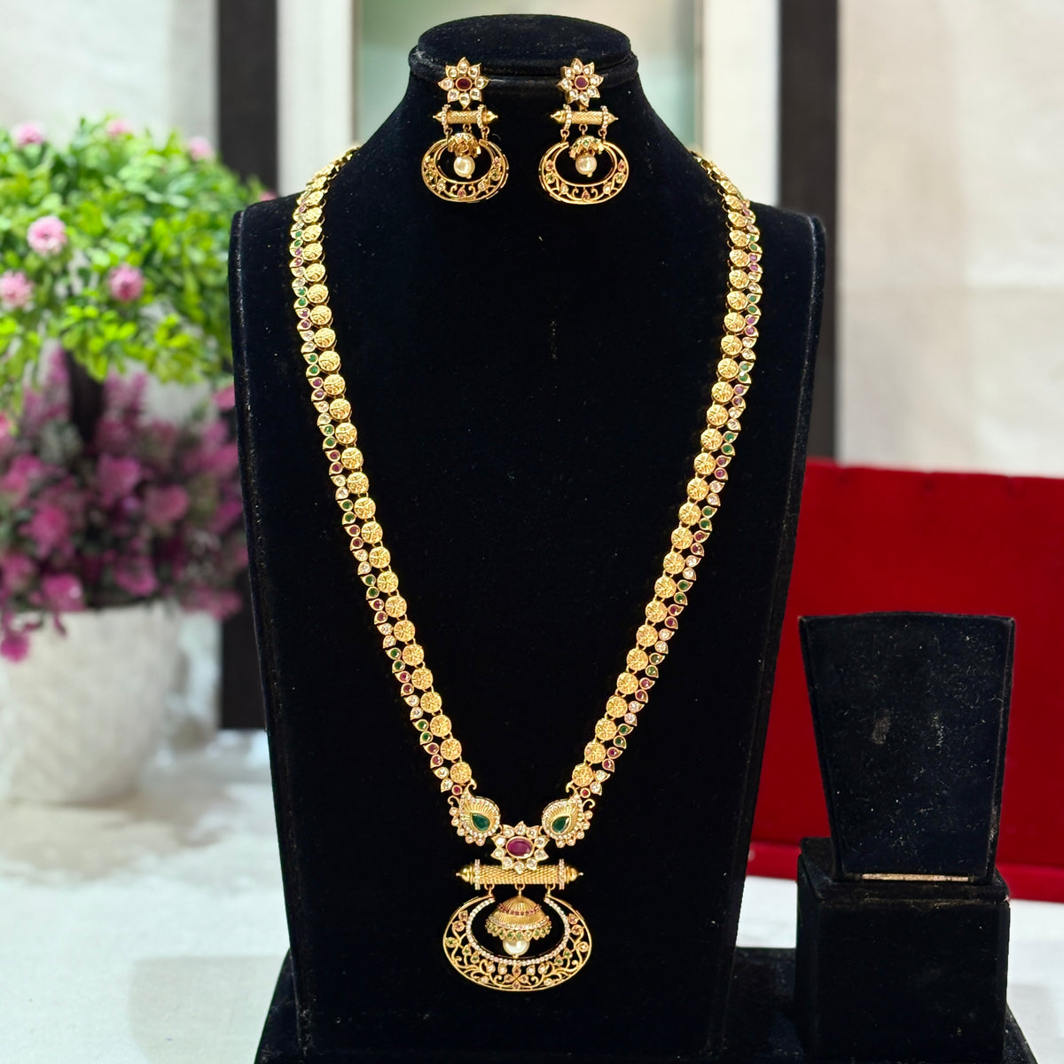 1 Gram Antique gold plated Lightweight Long Necklace Set