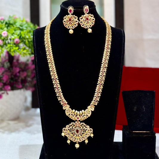 Gold-toned traditional necklace and matching drop earrings