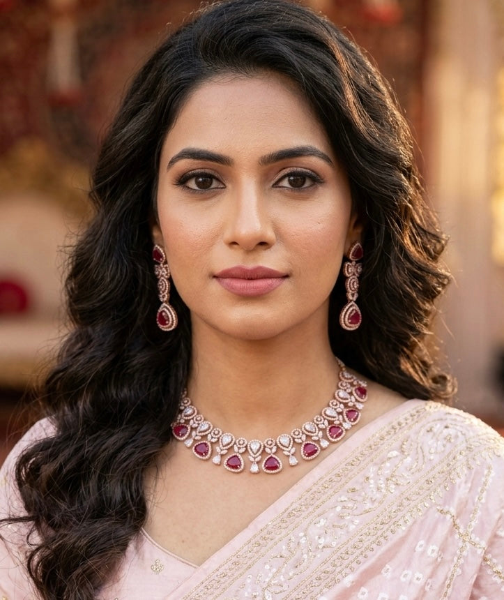 Next To Real Diamond Necklace Set With Earrings