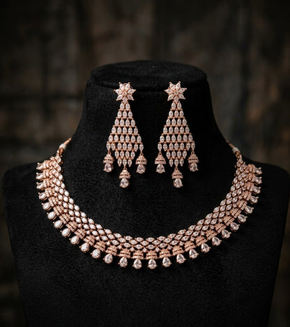 Next To Real Diamond Necklace Set With Earrings