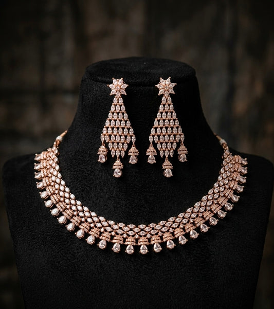 Next To Real Diamond Necklace Set With Earrings