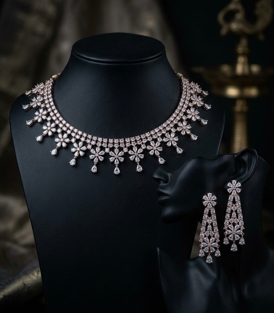 Next To Real Diamond Necklace Set With Earrings