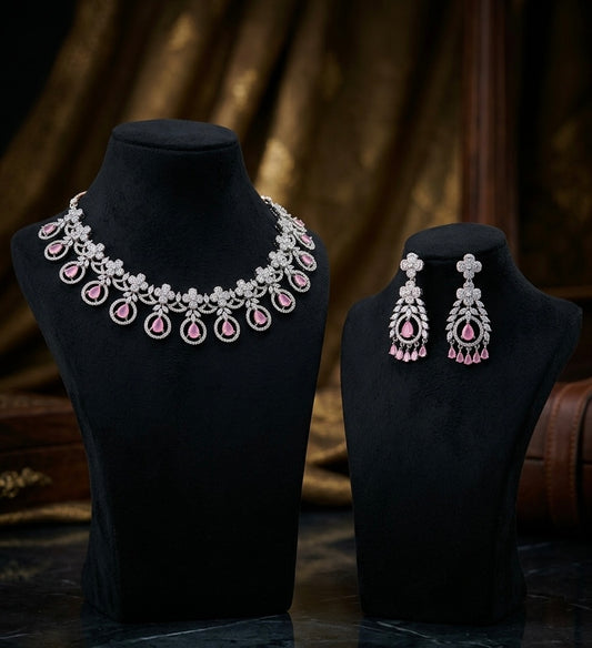 Next To Real Diamond Necklace Set With Earrings