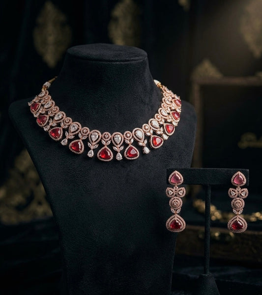 Next To Real Diamond Necklace Set With Earrings