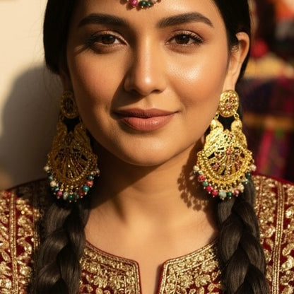 Preet- Gold Plated Jadau Lightweight Maangtikka Set