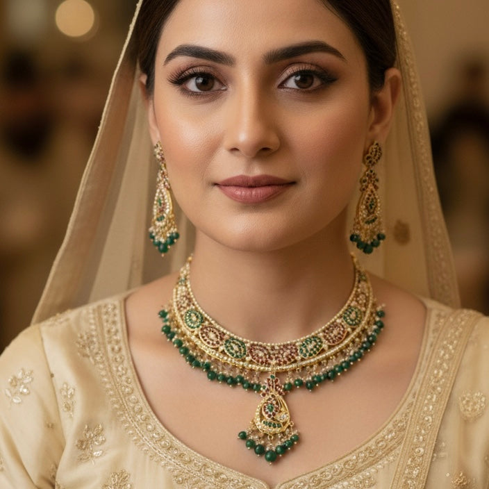 Sannvi- Gram Gold Traditional Heritage Real Jadau Lightweight Choker Set