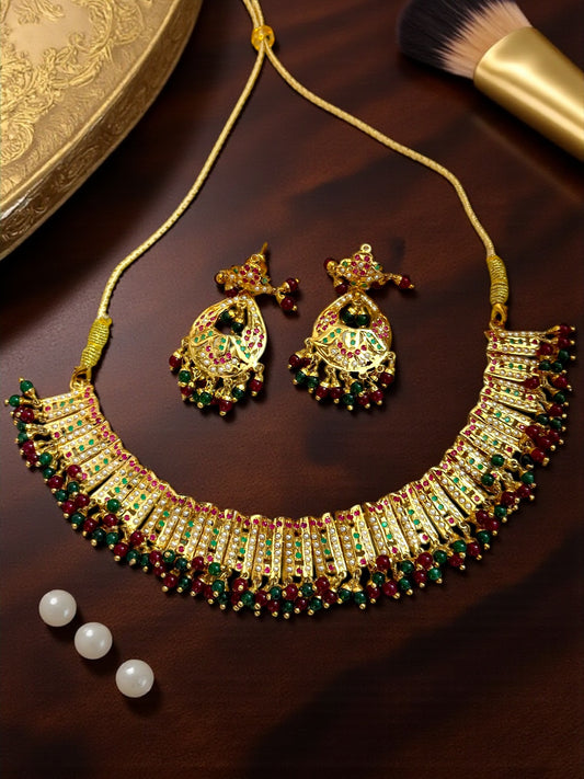 Sherry- Gram Gold plated Traditional Heritage Real Jadau Lightweight flexible Choker Set