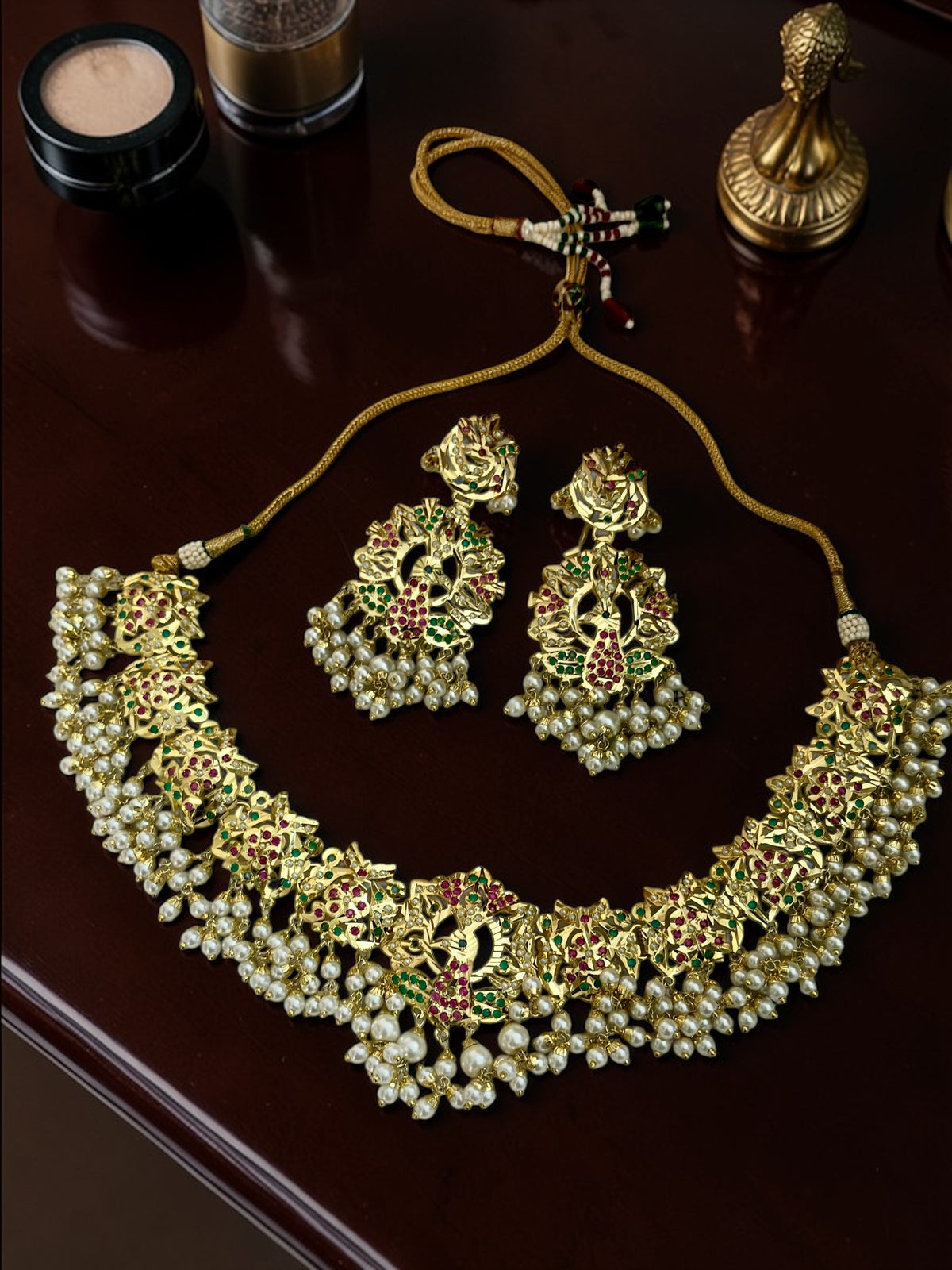 Lyra- 1 Gram Gold plated Traditional Heritage Real Jadau Lightweight flexible Choker Set