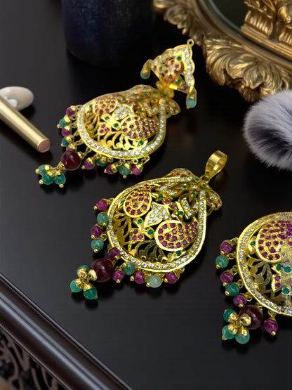 1 Gram Gold plated Real Jadau Pendant set with an elegant Real-gold-inspired design
