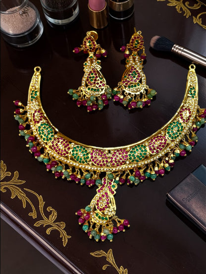 Sannvi- Gram Gold Traditional Heritage Real Jadau Lightweight Choker Set