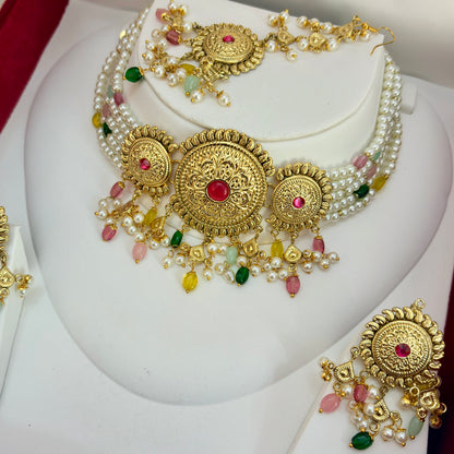 1 Gram Gold plated Antique Set with Tikka