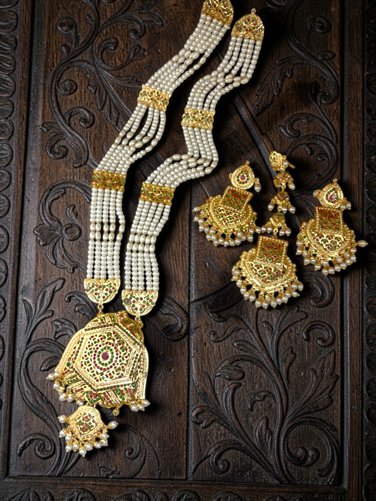 Gold Plated Jadau Rani Haar with Maangtikka