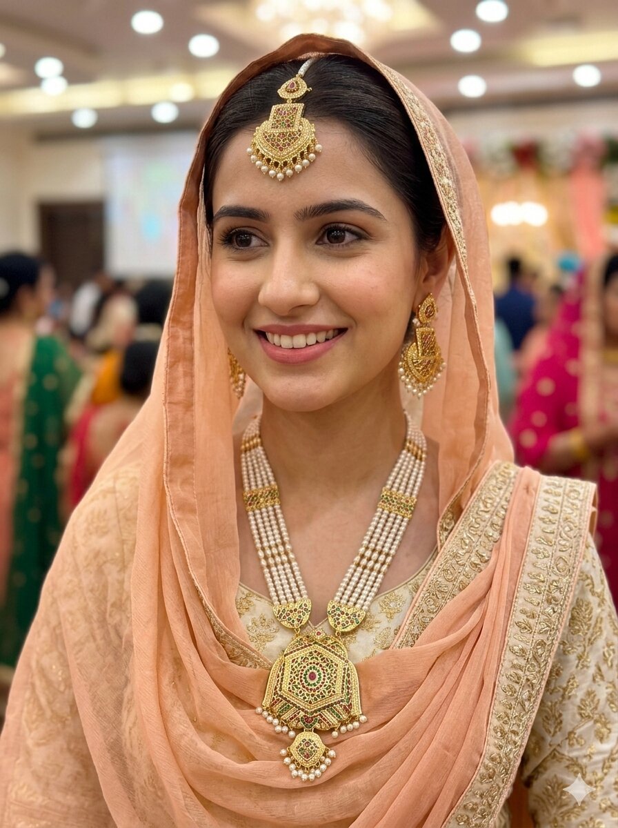 Gold Plated Jadau Rani Haar with Maangtikka