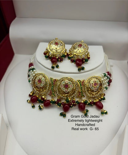 1 Gram Gold Traditional Heritage Jadau Necklace set
