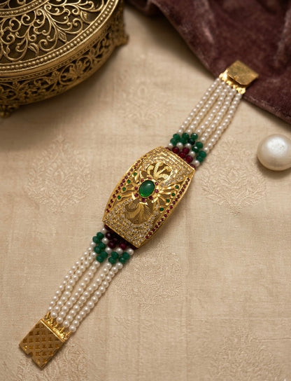 Gram Gold Traditional Heritage JADAU Hand bracelet with REAL Pearls