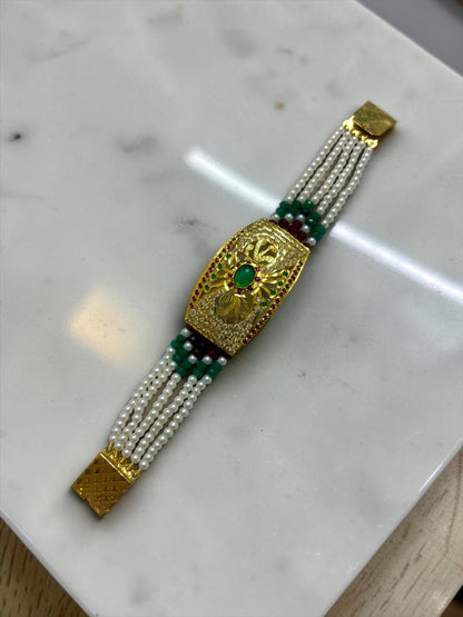 Gram Gold Traditional Heritage JADAU Hand bracelet with REAL Pearls