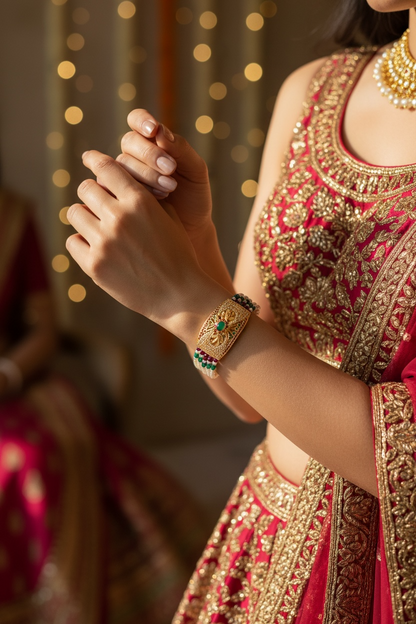 Gram Gold Traditional Heritage JADAU Hand bracelet with REAL Pearls
