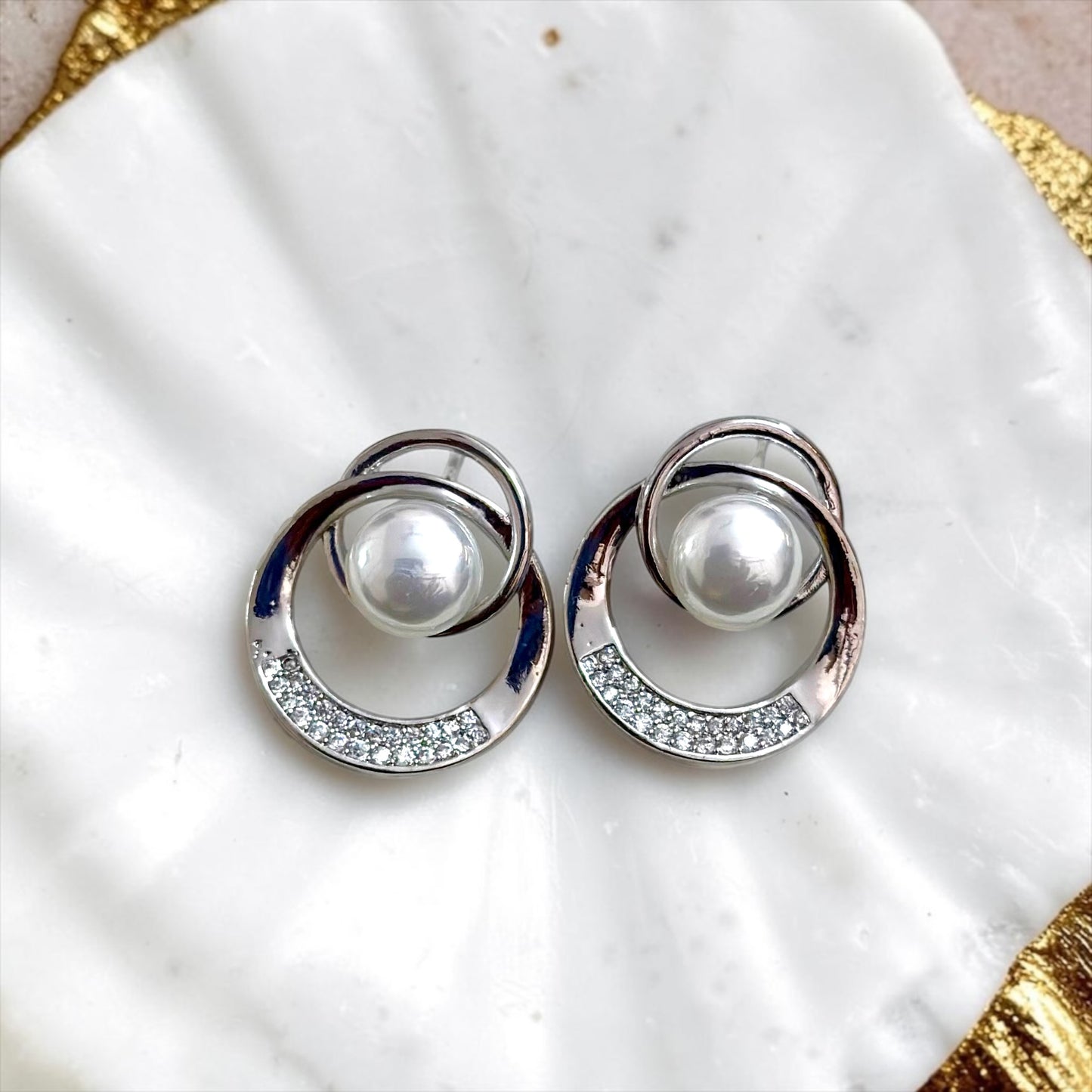 CZ Diamond Real Pearl Studs