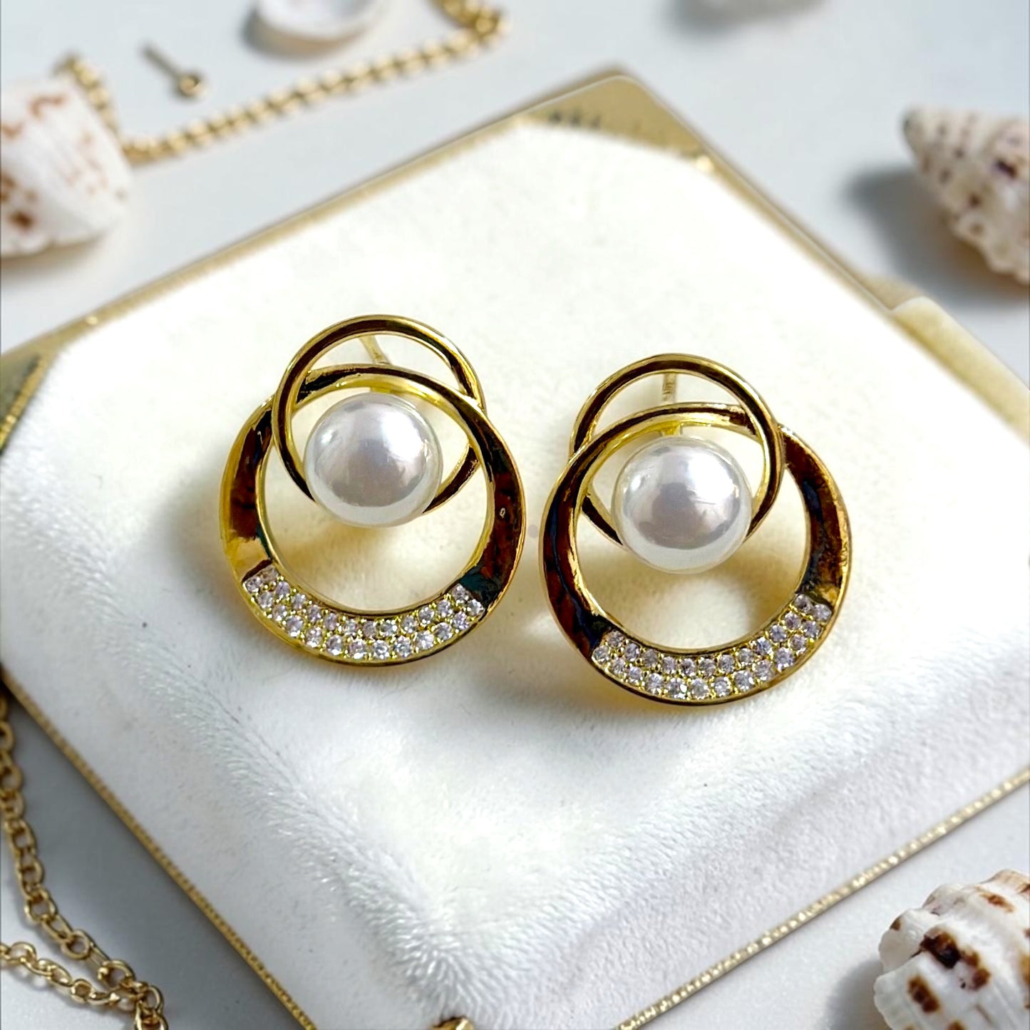 CZ Diamond Real Pearl Studs