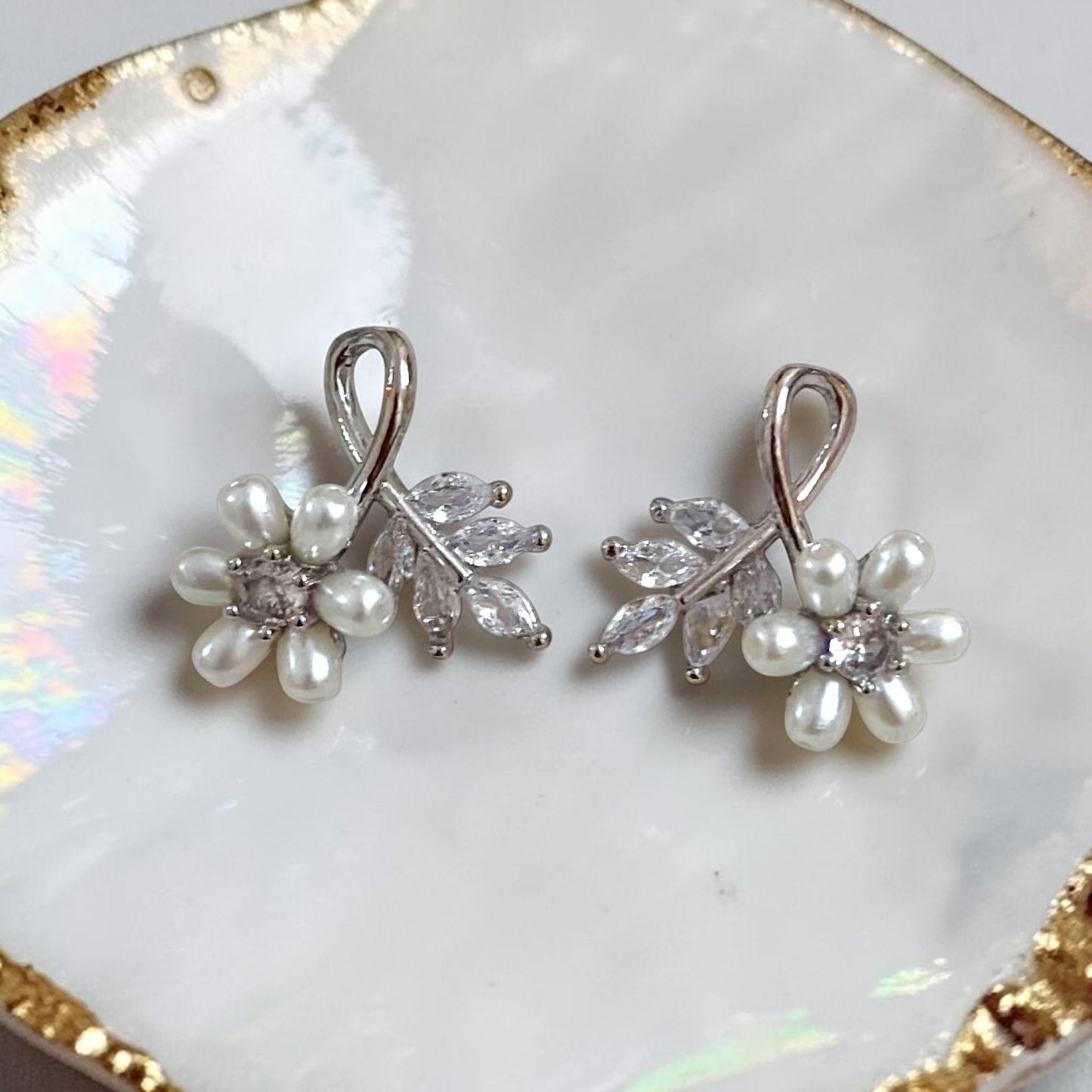 Real Pearl Floral Studs
