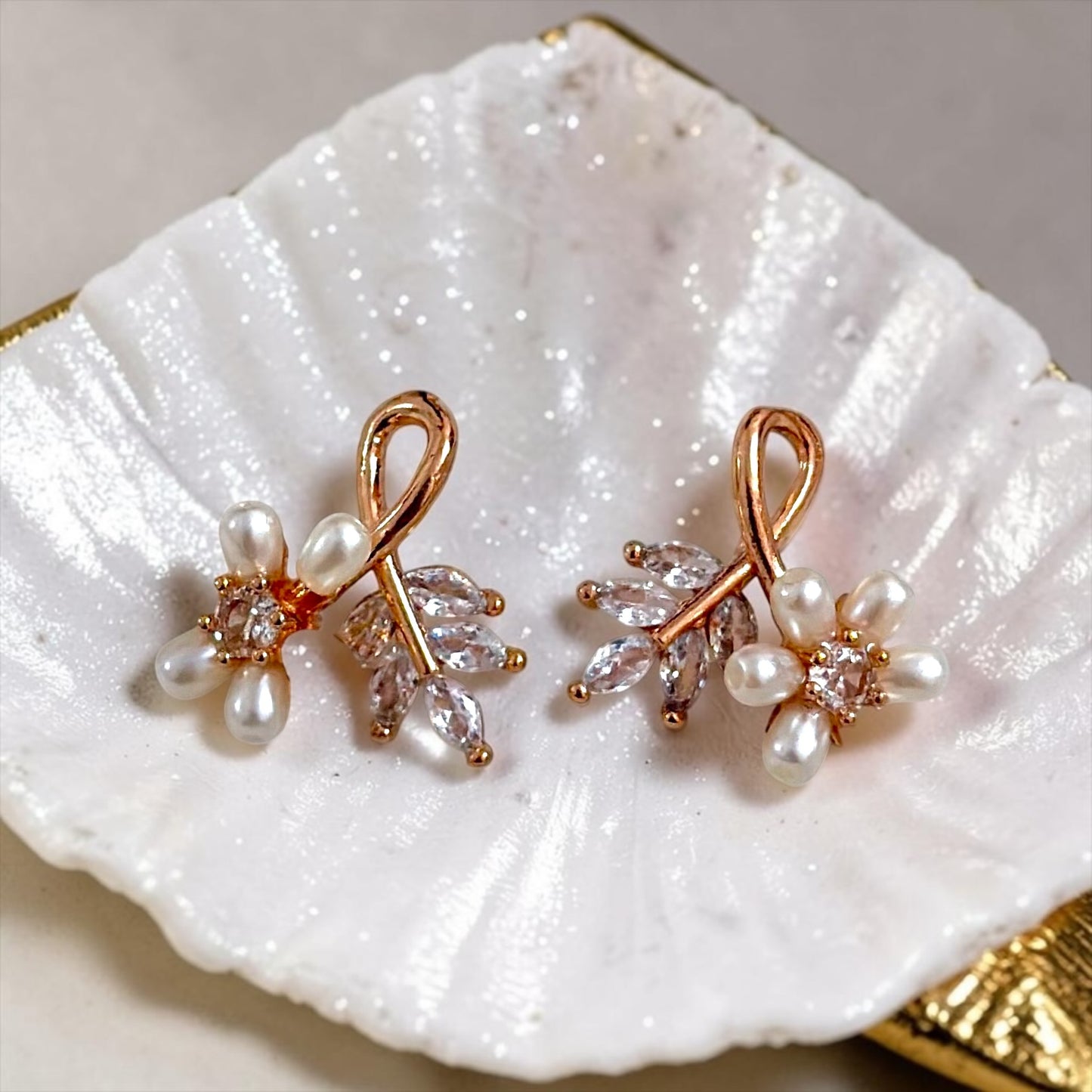 Real Pearl Floral Studs