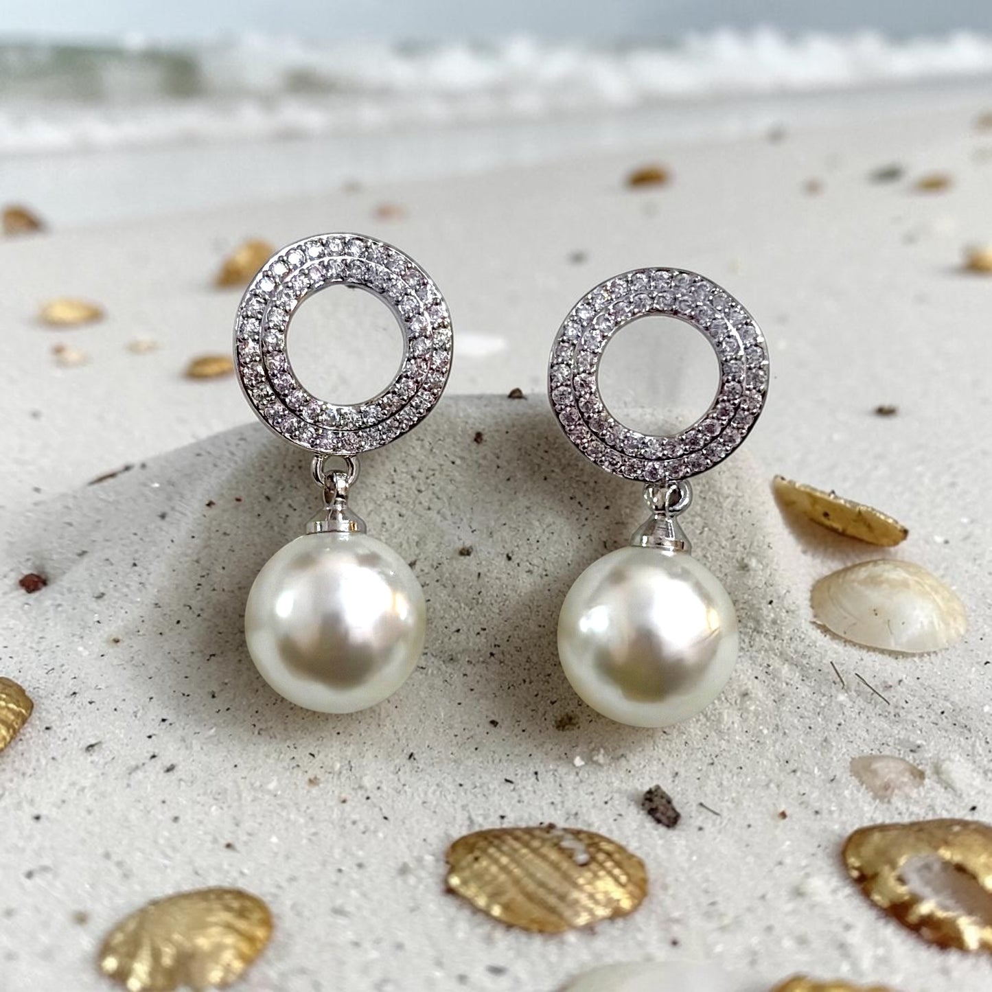 Cz Diamonds Real Pearls Studs