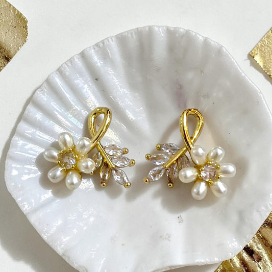 Real Pearl Floral Studs