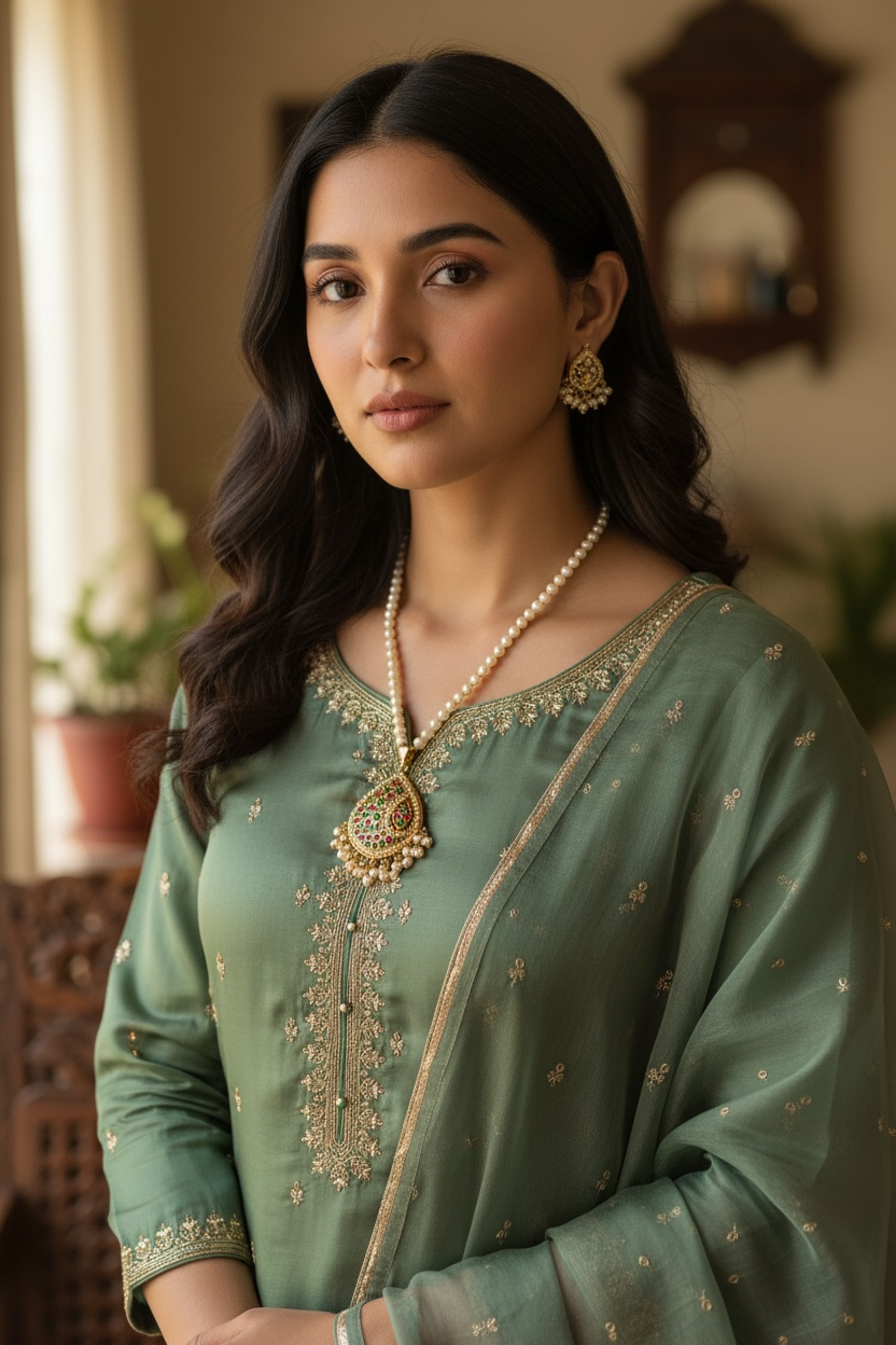 Traditional Jadau and multi-gemstones Pearl Necklace & Earring Set