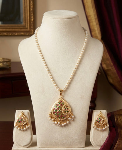 Traditional Jadau and multi-gemstones Pearl Necklace & Earring Set
