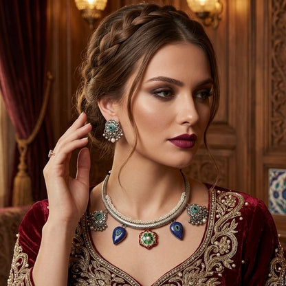 Aliha Silver Oxidized Hasli Set