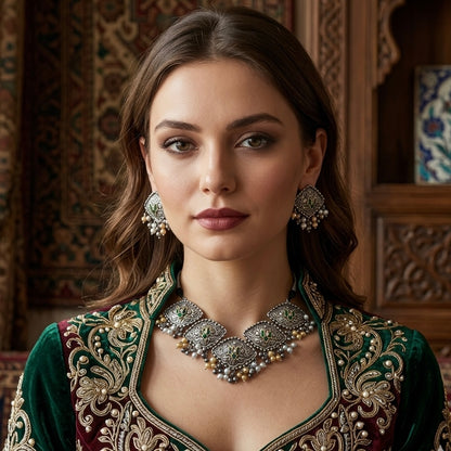 Aneesa Silver Oxidized Necklace Set