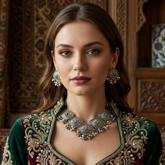 Aneesa Silver Oxidized Necklace Set