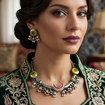 Aziza Silver Oxidized Necklace Set