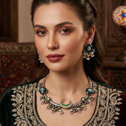 Aziza Silver Oxidized Necklace Set