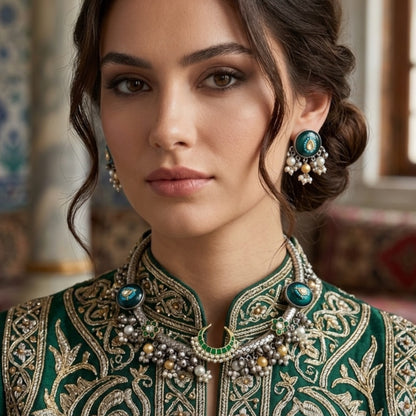 Aziza Silver Oxidized Necklace Set