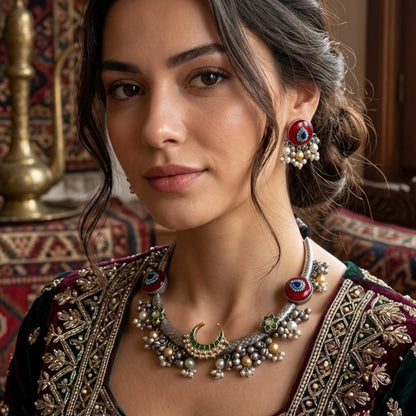 Aziza Silver Oxidized Necklace Set